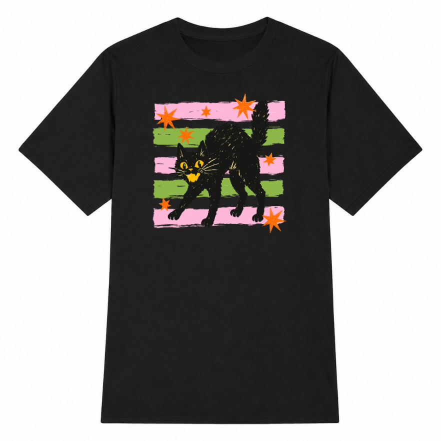 Retro Black Cat Classic Unisex T-Shirt
